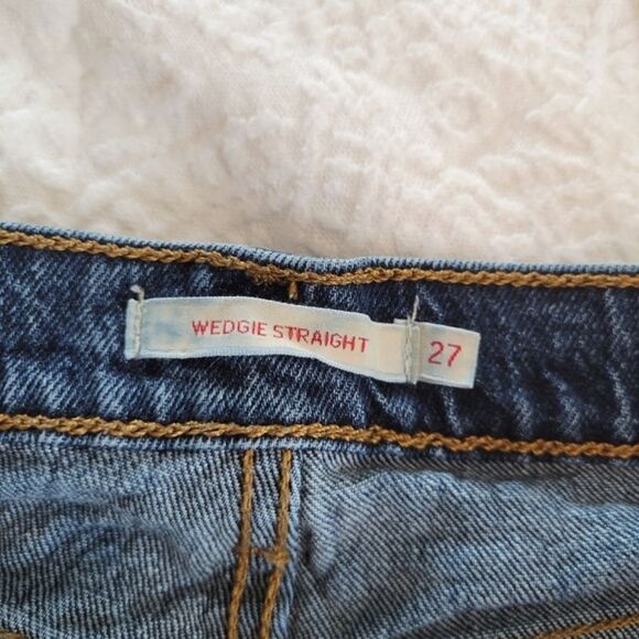Levi's Wedgie Straight Medium Blue Denim Jeans Raw Hem 27 - Picture 7 of 9